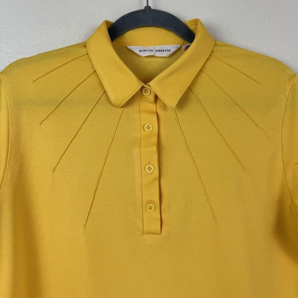 Vintage David Smith Sunshine Yellow Sun Ray Stitching Polo Top Medium - Picture 2 of 16